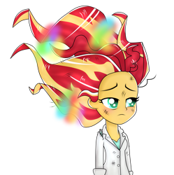 Size: 4000x4010 | Tagged: safe, artist:mixiepie, sunset shimmer, equestria girls, friendship games, the science of magic, absurd resolution, clothes, electricity, female, lab coat, simple background, solo, sunset the science gal, transparent background