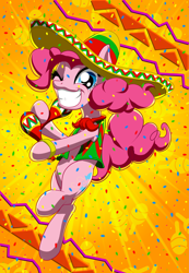 Size: 2313x3347 | Tagged: safe, artist:mykegreywolf, pinkie pie, earth pony, pony, confetti, cute, diapinkes, female, high res, hoof hold, looking at you, maracas, mare, mexican, musical instrument, one eye closed, smiling, solo, sombrero, wink