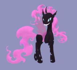 Size: 550x500 | Tagged: safe, artist:crimsonblossom42, pinkie pie, changeling, changeling queen, earth pony, pony, changelingified, pink changeling