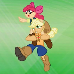 Size: 615x616 | Tagged: safe, artist:22bubble-eyes22, apple bloom, applejack, clothes, female, humanized