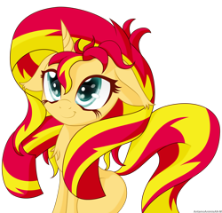 Size: 2500x2397 | Tagged: safe, artist:an-m, sunset shimmer, pony, unicorn, cute, ear fluff, floppy ears, missing cutie mark, shimmerbetes, simple background, solo, transparent background