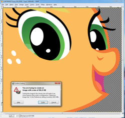 Size: 1053x998 | Tagged: safe, applejack, earth pony, pony, alpha channel, gimp, scaling warning message, too big, windows, windows 7