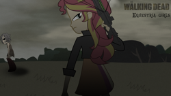 Size: 1280x720 | Tagged: safe, artist:ngrycritic, sunset shimmer, equestria girls, clothes, female, solo, the walking dead, two toned hair