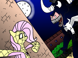 Size: 800x600 | Tagged: safe, artist:flutteranderson, fluttershy, iron will, pegasus, pony, crossover, parody, spider-man, venom