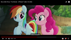 Size: 1366x768 | Tagged: safe, derpibooru import, screencap, pinkie pie, rainbow dash, earth pony, pegasus, pony, my little pony: the movie, subtitles