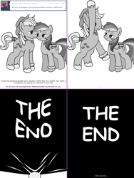 Size: 1204x1604 | Tagged: safe, artist:dekomaru, derpibooru import, applejack (male), rainbow dash, pegasus, pony, and then sex happened, appledash, applestuck, ask, bedroom eyes, bipedal, female, grayscale, male, monochrome, rule 63, shipping, straight, transformation, tumblr, tumblr:ask twixie