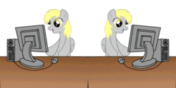Size: 680x340 | Tagged: safe, derpy hooves, pegasus, pony, animated, computer, explosion, female, mare, muffin, mushroom cloud, nuclear weapon, self ponidox, wat