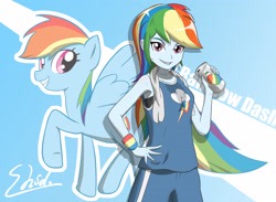 Size: 3806x2788 | Tagged: safe, artist:shidodo, derpibooru import, rainbow dash, pegasus, pony, equestria girls, can, drink, female, human ponidox, mare, self ponidox, sweat