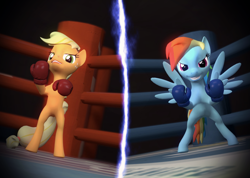 Size: 1700x1210 | Tagged: safe, artist:johnflaherty, derpibooru import, applejack, rainbow dash, earth pony, pegasus, pony, 3d, boxing, gmod