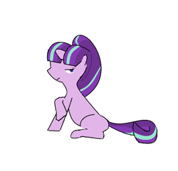 Size: 826x796 | Tagged: safe, starlight glimmer, pony, unicorn, lidded eyes, looking back, simple background, sitting, smirk, solo, white background