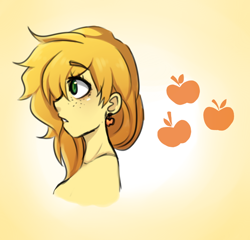 Size: 600x575 | Tagged: dead source, safe, artist:kuranocat, applejack, bust, colored pupils, humanized, profile, solo