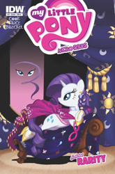 Size: 825x1252 | Tagged: safe, artist:amy mebberson, idw, rarity, pony, unicorn, clothes, comic, comic cover, cover, fainting couch, female, mare, micro-series, official