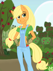 Size: 600x800 | Tagged: safe, artist:chaoticteapot, applejack, anthro, ambiguous facial structure, overalls, solo