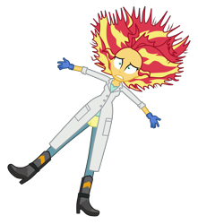 Size: 5100x5780 | Tagged: safe, artist:mixiepie, sunset shimmer, equestria girls, friendship games, the science of magic, absurd resolution, boots, clothes, electrocution, gloves, lab coat, messy hair, shocked, simple background, solo, sunset the science gal, transparent background, vector