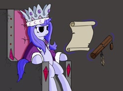 Size: 2065x1531 | Tagged: safe, artist:php49, derpibooru exclusive, princess platinum, rarity, pony, unicorn, crown, dilated pupils, magic, reading, scroll, sitting, solo, telekinesis, throne