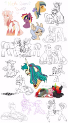 Size: 2000x3625 | Tagged: safe, artist:whisperseas, queen chrysalis, oc, oc:ariadne, oc:chitin, oc:harvest apple, oc:hearth apple, oc:jadeite, oc:kalypso, oc:nymph, oc:stormhoof, oc:sugar plum, oc:taffy twirl, oc:tizoc, oc:topaz apple, changeling, changeling queen, changepony, hybrid, brother and sister, bust, chessboard, chest fluff, disguise, disguised changeling, female, interspecies offspring, male, mother and child, mother and daughter, mouth hold, noisemaker, oc x oc, offspring, offspring shipping, offspring's offspring, parent and child, parent:ahuizotl, parent:big macintosh, parent:daring do, parent:discord, parent:fluttershy, parent:iron will, parent:king sombra, parent:marble pie, parent:oc:peachy keen, parent:oc:princess iridescence, parent:oc:prism bolt, parent:oc:turquoise blitz, parent:party favor, parent:pinkie pie, parent:princess celestia, parent:queen chrysalis, parents:chrysombra, parents:darizotl, parents:dislestia, parents:ironshy, parents:marblemac, parents:oc x oc, parents:partypie, scruff, shipping, siblings, simple background, sketch, sketch dump, snuggling, straight, white background