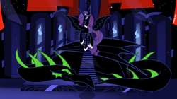 Size: 4279x2403 | Tagged: safe, artist:dotrook, nightmare rarity, rarity, spike, alicorn, dragon, pony, fanfic:a nightmare state of mind, duo, fanfic, fanfic art, female, hilarious in hindsight, male, maleficent, nightmare raricorn, nightmare sparity, nightmare spike, race swap, raricorn, ship:dance of the nightmares, shipping, sparity, straight, winged spike