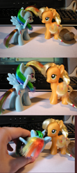 Size: 816x1836 | Tagged: safe, artist:catbeecache, applejack, rainbow dash, brushable, custom, irl, photo, toy