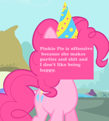 Size: 500x552 | Tagged: safe, screencap, pinkie pie, earth pony, pony, meta, offensive ponies, text