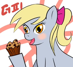 Size: 1200x1100 | Tagged: safe, artist:sutormal, derpy hooves, pegasus, pony, blushing, female, korean, mare, muffin, solo