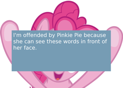 Size: 500x357 | Tagged: safe, pinkie pie, earth pony, pony, meme, meta, offensive ponies, text