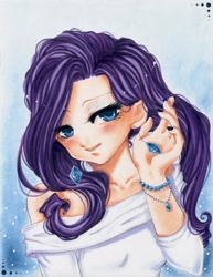 Size: 1644x2130 | Tagged: safe, artist:kiiro-soleil, rarity, human, clothes, female, humanized, purple hair, solo