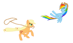 Size: 1824x1074 | Tagged: safe, artist:artention, applejack, rainbow dash, earth pony, pegasus, pony, hat, lasso