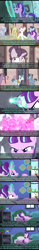 Size: 1280x8160 | Tagged: safe, edit, screencap, double diamond, night glider, party favor, starlight glimmer, sugar belle, twilight sparkle, twilight sparkle (alicorn), alicorn, pony, every little thing she does, the cutie map, background pony, book, cave, close-up, cloud, comic, cube, dancing, dusk drift, equal cutie mark, equal four, equalized, equalized mane, hate, hope, laser, magic, mountain, our town, plant, pyramid, rage, regret, s5 starlight, screencap comic, shield, smirk, snow, sphere, squint, staff, staff of sameness, starlight's room, telekinesis, text, thought bubble, window, worried