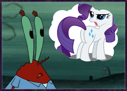 Size: 500x358 | Tagged: safe, rarity, pony, unicorn, butt, mr. krabs, nothing at all, one krabs trash, plot, rarity fighting a giant crab, spongebob squarepants