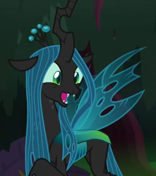 Size: 836x944 | Tagged: safe, screencap, queen chrysalis, changeling, changeling queen, the mean 6, cropped, cute, cutealis, excited, female, happy, open mouth, solo