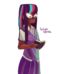 Size: 1000x1200 | Tagged: safe, artist:jununy, derpibooru import, twilight sparkle, book, dark skin, glasses, humanized, solo