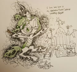 Size: 2827x2660 | Tagged: safe, artist:perennialponies, queen chrysalis, changeling, changeling queen, cats millionaire, exclusive royal canterlot wedding playset, fun fun fun (album), solo, song reference, traditional art