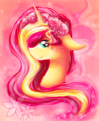 Size: 900x1100 | Tagged: safe, artist:chanceyb, sunset shimmer, pony, unicorn, floral head wreath, flower in hair, solo