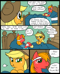 Size: 827x1025 | Tagged: safe, artist:metal-kitty, applejack, big macintosh, earth pony, pony, comic:mlp project, comic, hospital, male, scrunchy face, stallion