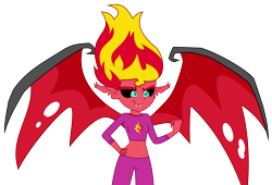 Size: 8101x5500 | Tagged: safe, artist:discorded, artist:ponyalfonso, edit, sunset satan, sunset shimmer, equestria girls, rainbow rocks, absurd resolution, bat wings, belly button, breasts, clothes, exposed belly, fangs, female, fist pump, hand on hip, midriff, pajamas, simple background, solo, transparent background, vector, vector edit, wings