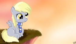 Size: 3510x2056 | Tagged: safe, artist:shiarr, derpy hooves, cliff, clothes, cute, filly, scarf