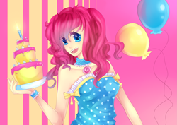 Size: 5787x4092 | Tagged: safe, artist:twigileia, pinkie pie, absurd resolution, balloon, humanized, solo