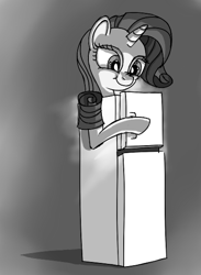 Size: 414x566 | Tagged: safe, artist:alorpax, rarity, pony, unicorn, monochrome, rarifridge, refrigerator, rerity, solo, wat