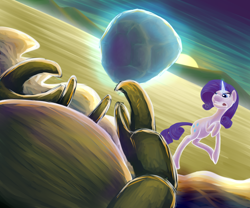 Size: 1024x853 | Tagged: safe, artist:elsendor, rarity, tom, crab, pony, unicorn, rarity fighting a giant crab