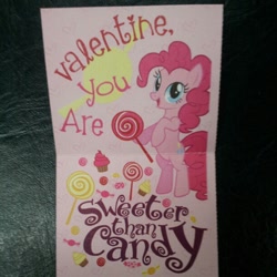 Size: 612x612 | Tagged: safe, pinkie pie, earth pony, pony, card, female, irl, mare, pink coat, pink mane, valentine's day