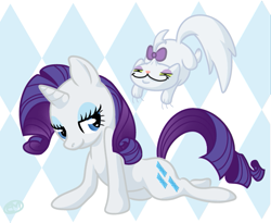 Size: 613x502 | Tagged: safe, artist:oneeyedme, opalescence, rarity, pony, unicorn, :3, bedroom eyes, smiling