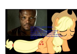 Size: 920x649 | Tagged: safe, applejack, barely pony related, meta, t-dog, the walking dead, walking dead spoilers