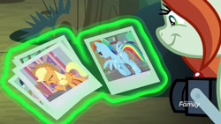 Size: 1920x1080 | Tagged: safe, screencap, applejack, crackle cosette, queen chrysalis, rainbow dash, changeling, changeling queen, earth pony, pegasus, pony, the mean 6, camera, discovery family logo, disguise, disguised changeling, out of context, photo, plot