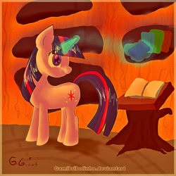 Size: 1500x1500 | Tagged: safe, artist:gamibrii, derpibooru import, twilight sparkle, book, golden oaks library, magic, solo