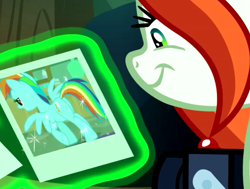 Size: 813x615 | Tagged: safe, screencap, crackle cosette, queen chrysalis, rainbow dash, changeling, changeling queen, pegasus, pony, the mean 6, butt shot, camera, chrysalis' picture, disguise, disguised changeling, meme origin, out of context, picture, plot