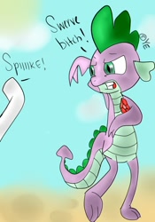 Size: 700x1000 | Tagged: safe, artist:rhythmkidd52, rarity, spike, dragon, pony, unicorn, duo, female, male, mare, white coat