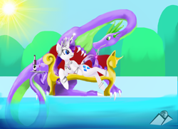 Size: 2294x1662 | Tagged: safe, artist:hills-to-sky, rarity, spike, dragon, pony, unicorn, adult spike, female, gem, jewelry, male, older, older spike, shipping, sofa, sparity, straight, swimming pool