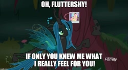 Size: 907x500 | Tagged: safe, edit, edited screencap, screencap, fluttershy, queen chrysalis, changeling, changeling queen, pegasus, pony, the mean 6, female, fluttertree, former queen chrysalis, tree