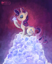 Size: 1024x1262 | Tagged: dead source, safe, artist:meownyo, rarity, pony, unicorn, diamond, gem, pile, solo