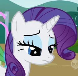 Size: 640x621 | Tagged: safe, screencap, rarity, pony, unicorn, green isn't your color, hub logo, reaction image